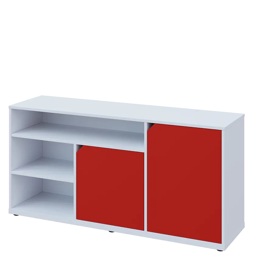 KU2-15DN3 P skříňka nízká 2-dveřová, nika, 740x1522x400, provedení pravé, bílá sněžná/červená